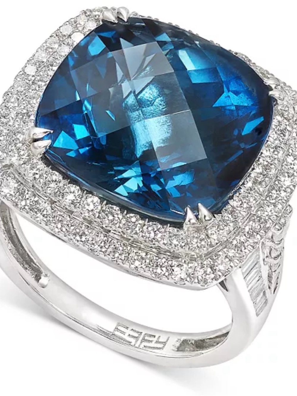 Effy Teal-Blue Cushion Halo Diamond Ring